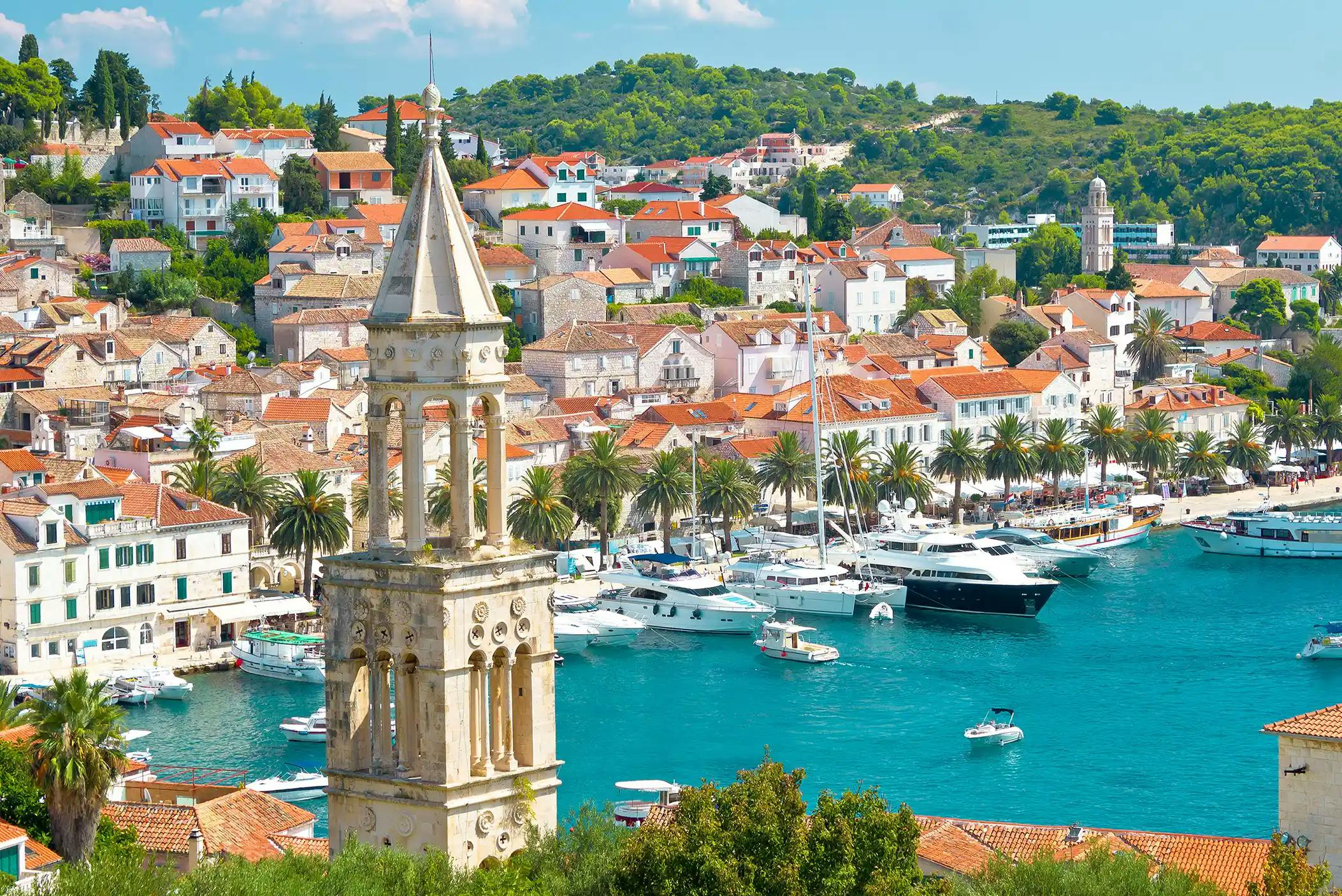 Port view of yachts in Hvar, Croatia