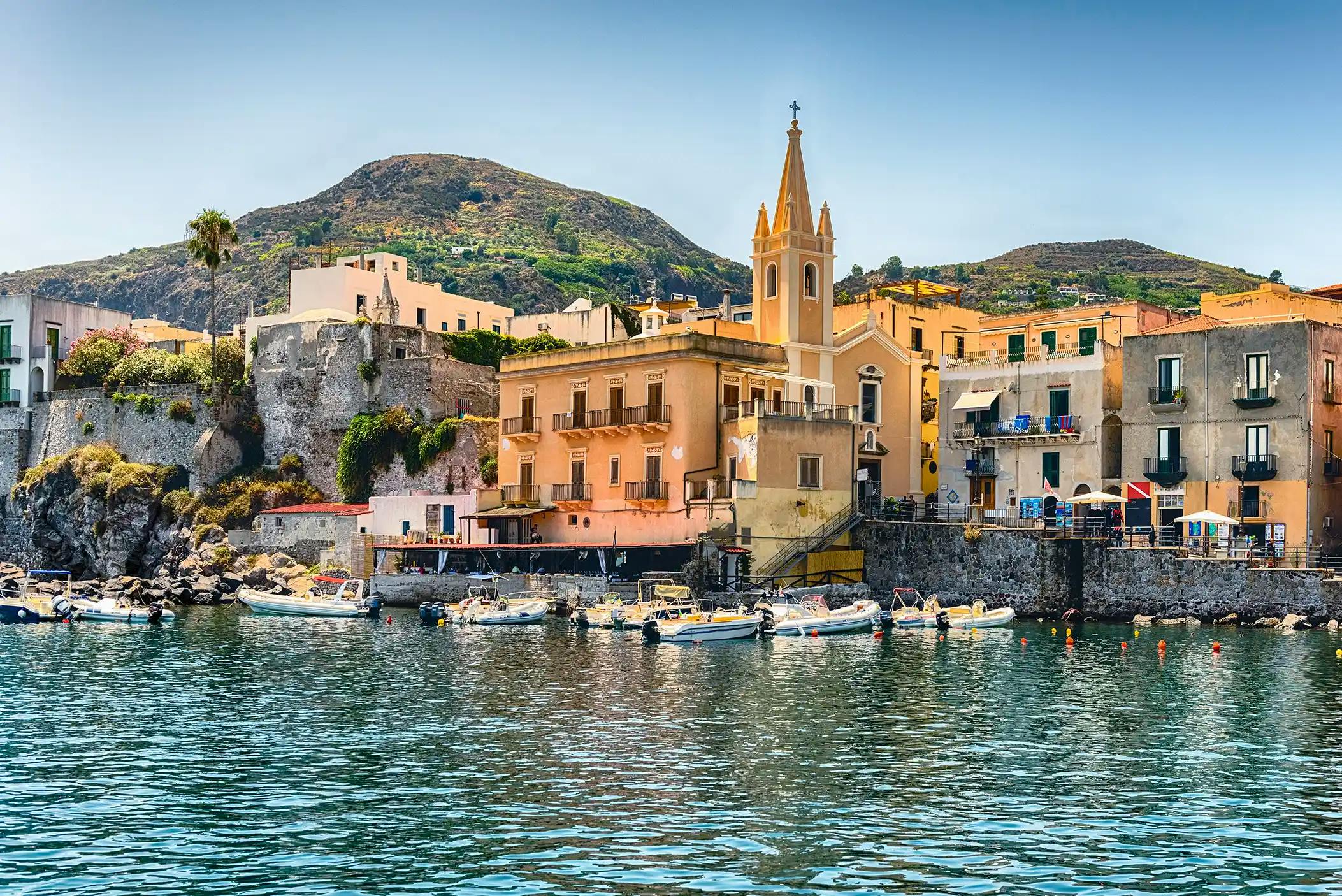 Port view of Lipari, Sicily, Italy