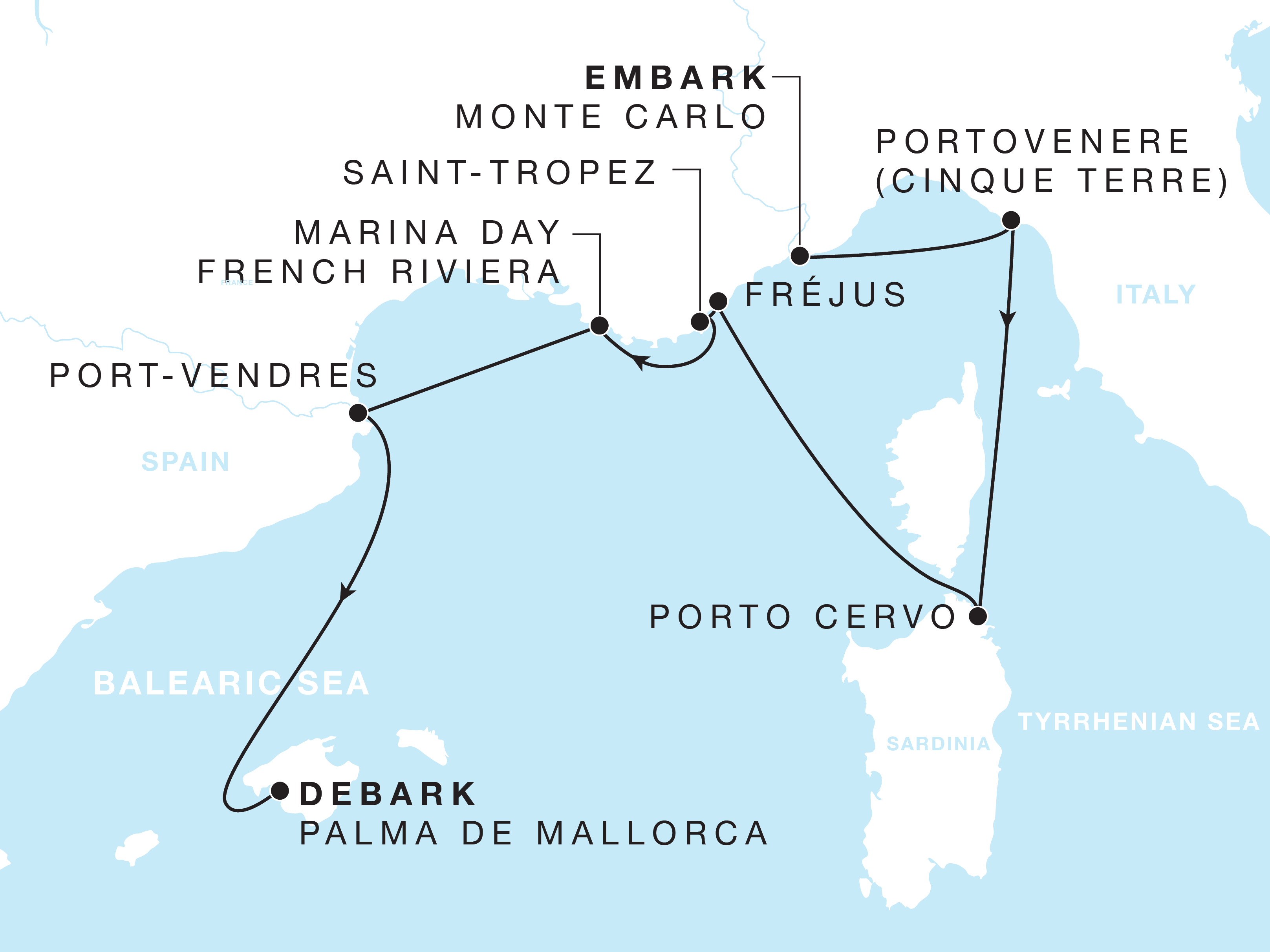 Mobile map view of voyage feat Porto Cervo and Sanit Tropez