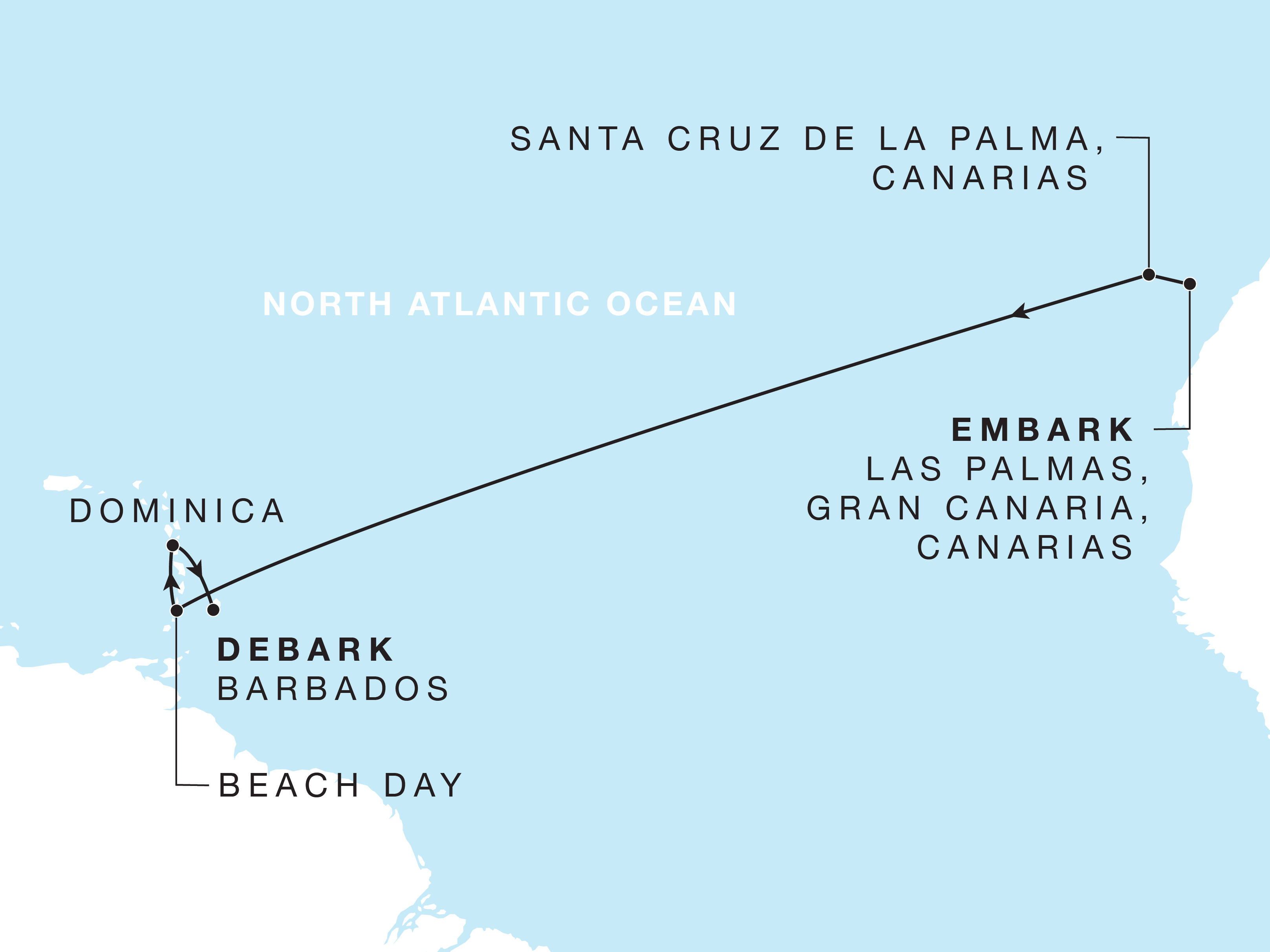 Mobile map view of voyage feat Santa Cruz and Dominica 