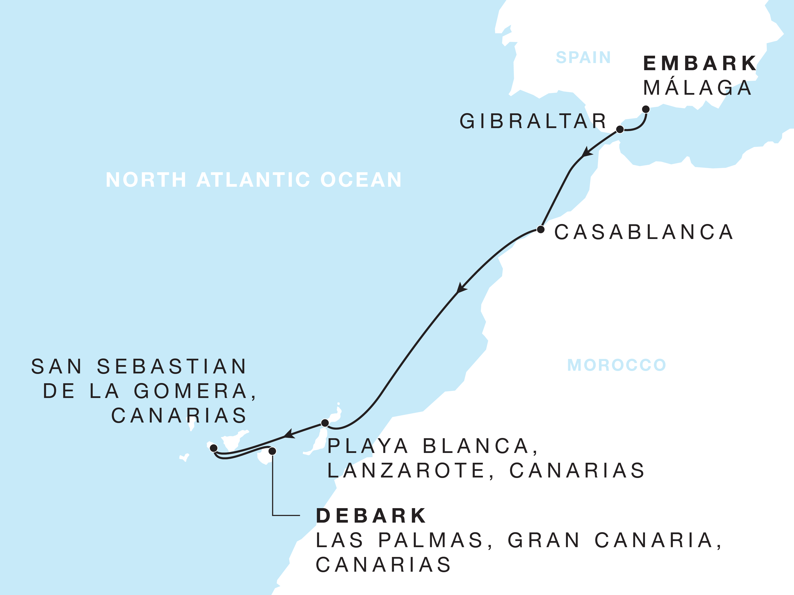 Mobile map vie of voyage feat Casablanca and Lanzarote