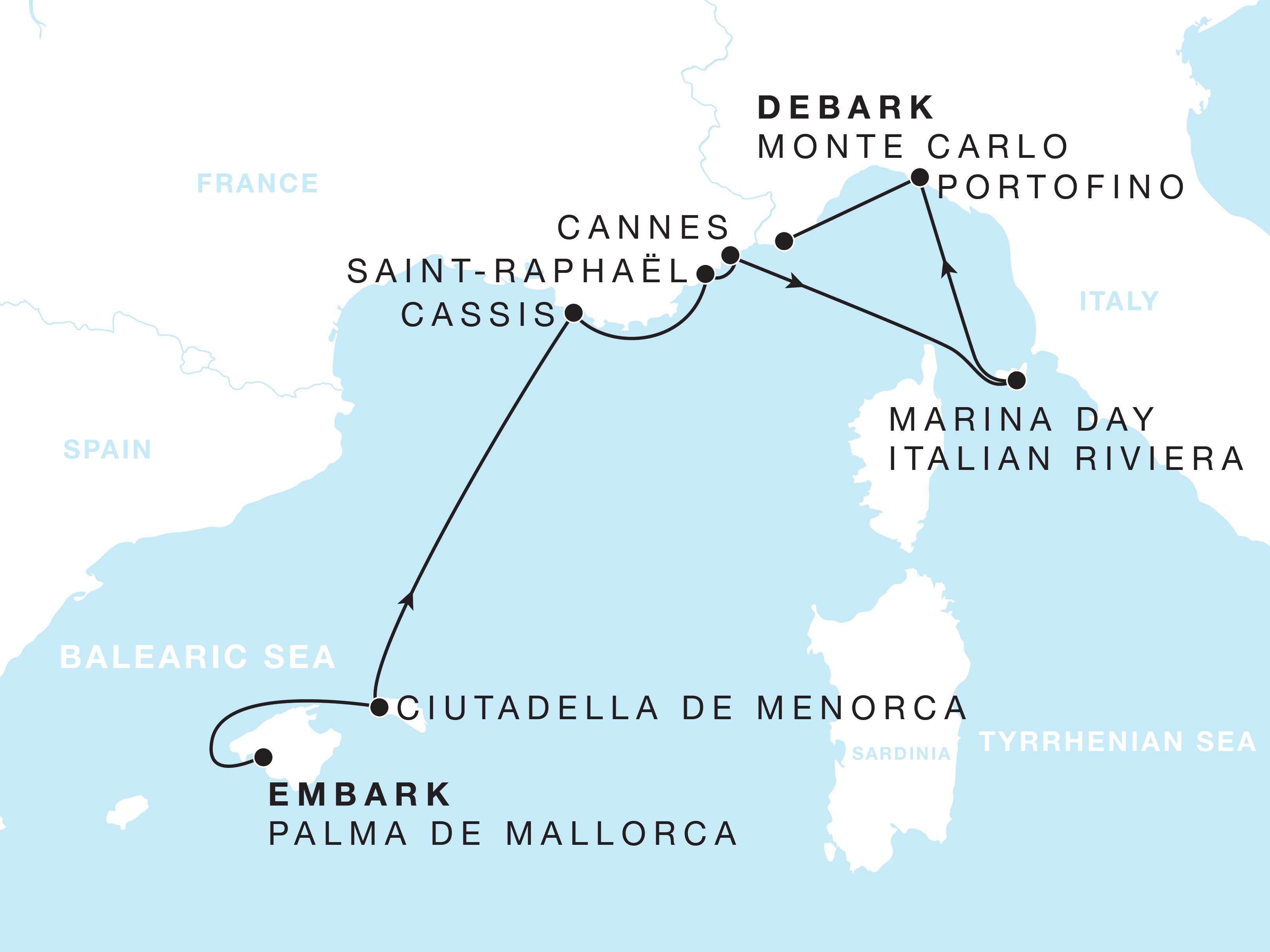 Mobile map view of voyage  feat Cassis and Portofino