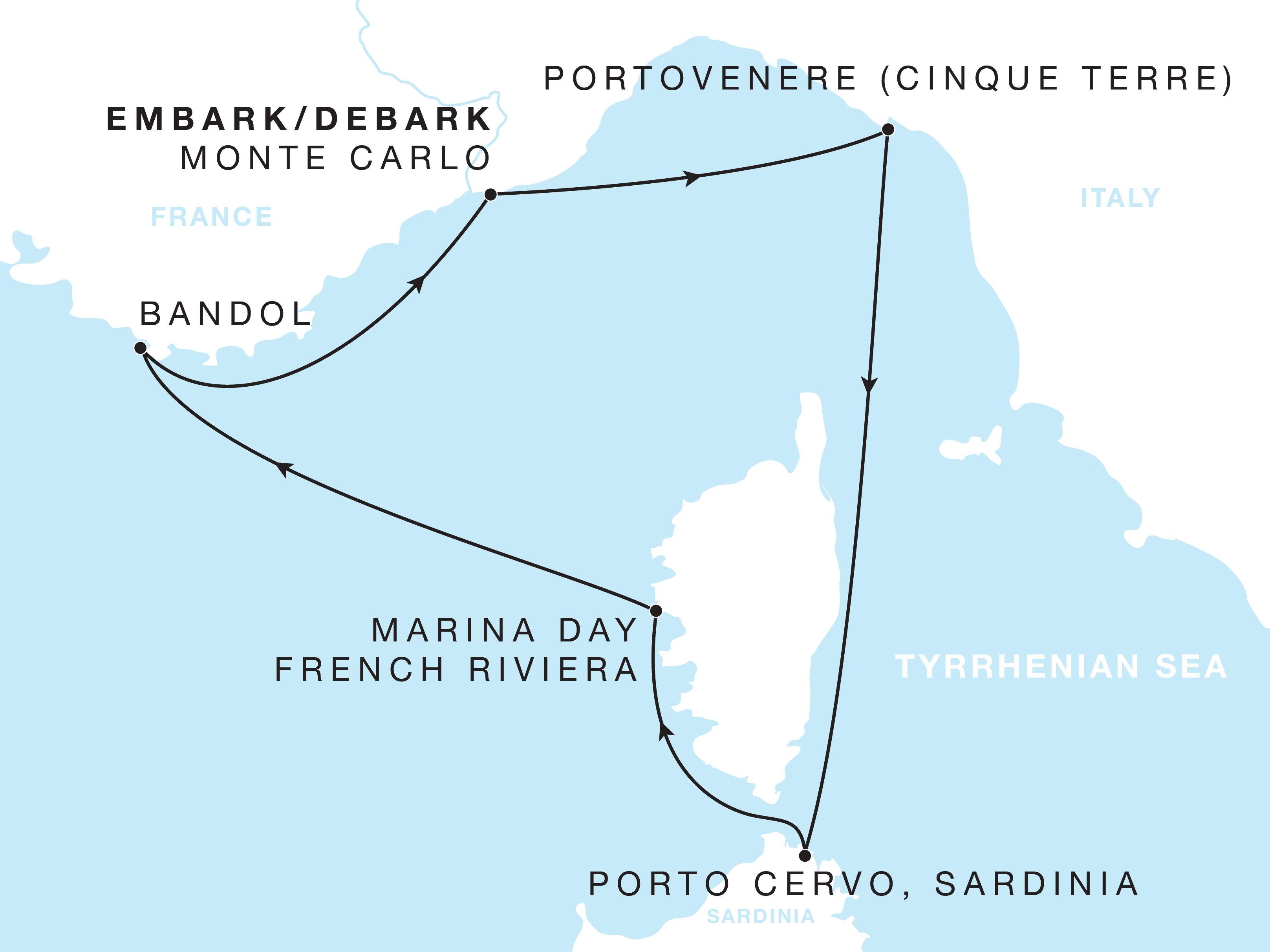 Mobile Map view of voyage feat Portovenere and Bandol