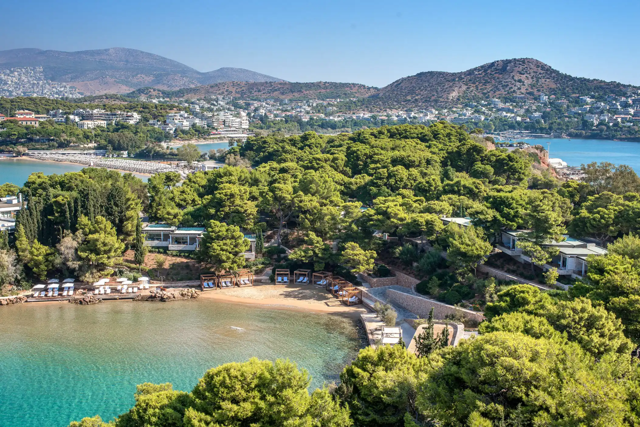Arial view of cabanas on beach