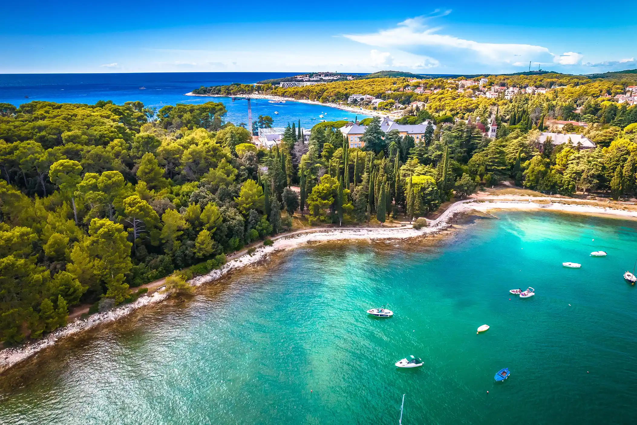 Aerial view of beach in Rovinj, Croatia