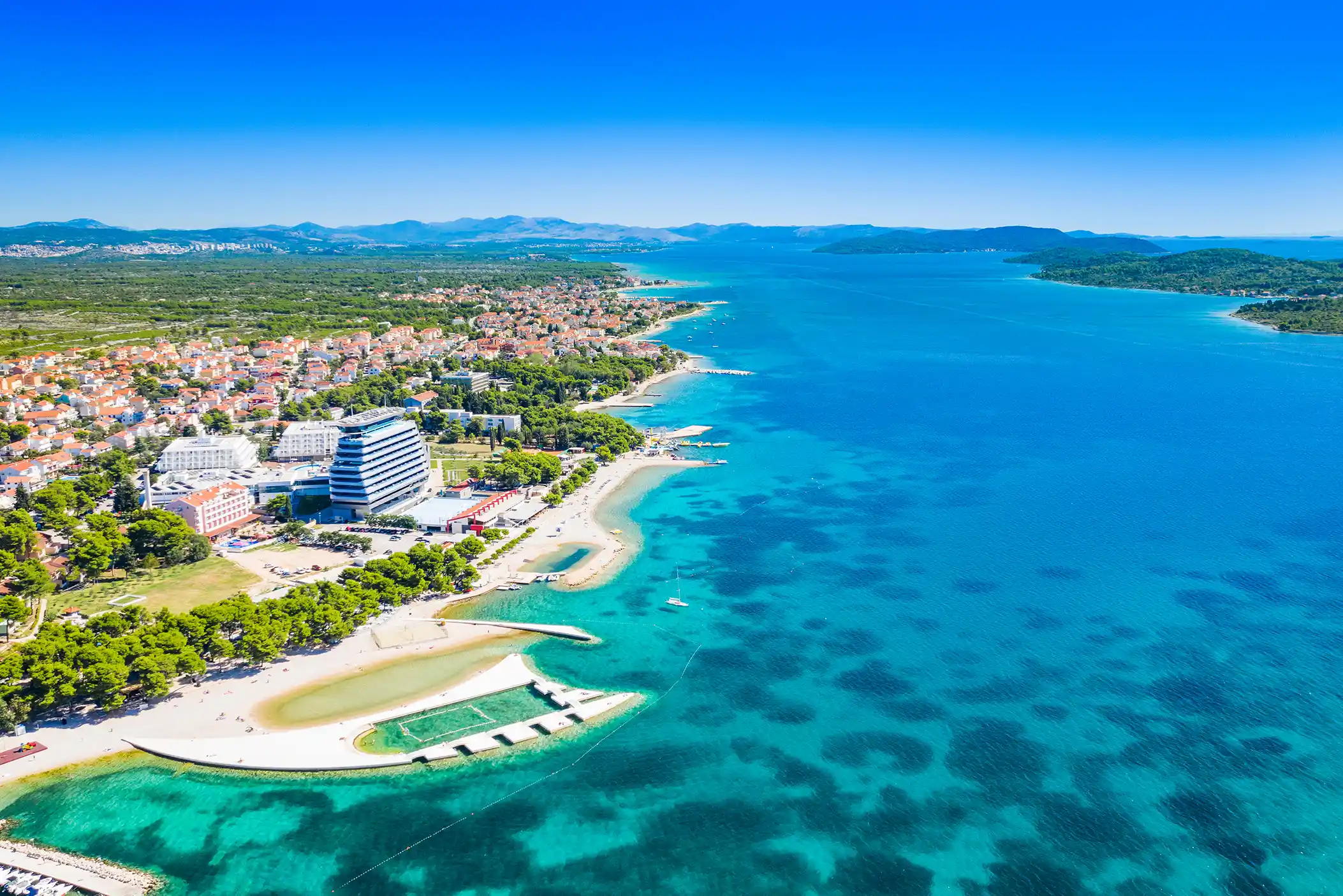 Aerial beach view of Vodice, Croatia